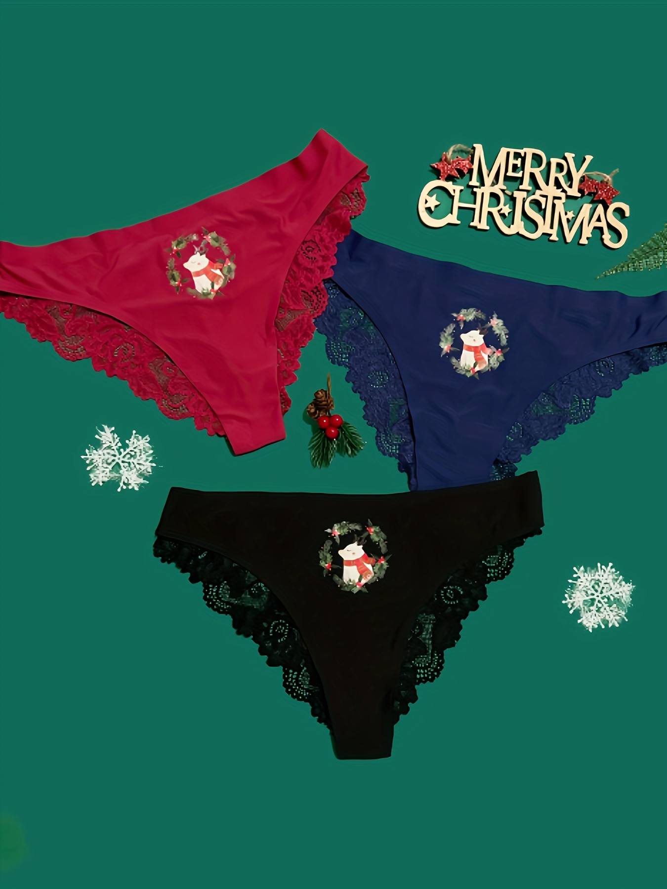 Amosfun Christmas Women Underwear Cotton Christmas Tree Printed