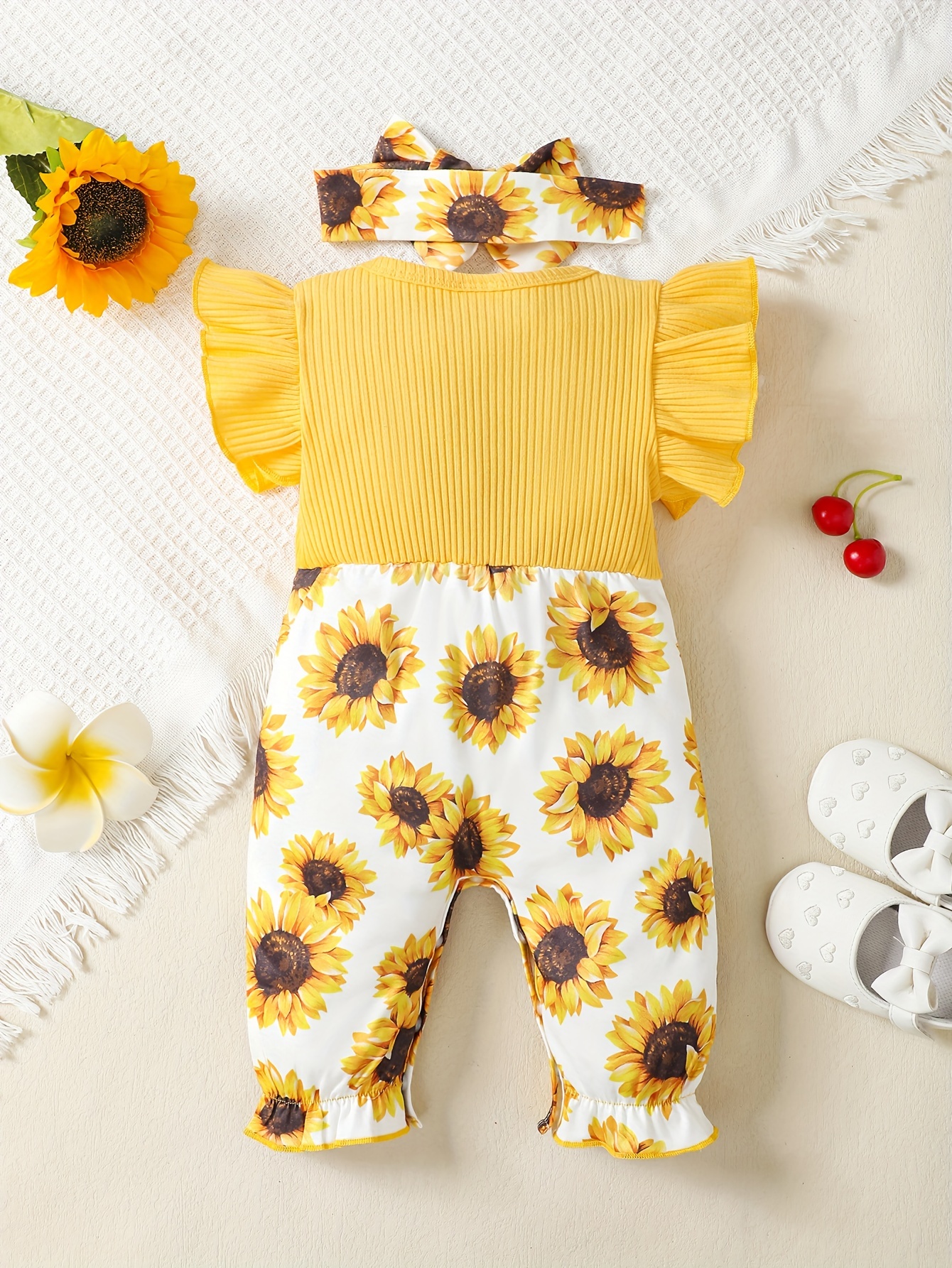 Newborn Baby Little Girl Sunflower Dress Onesie Little Girl
