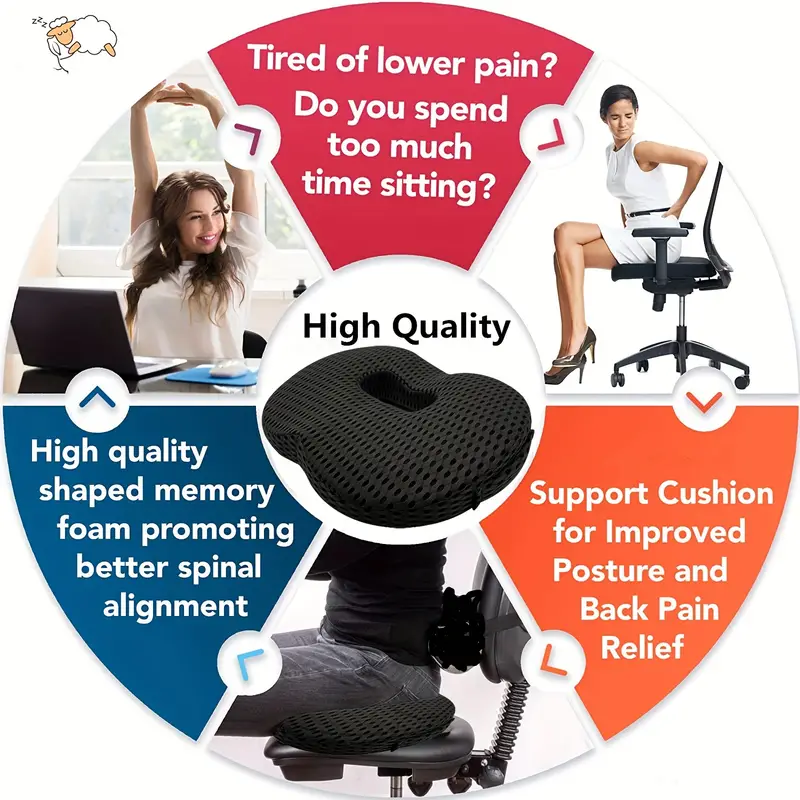 Coccyx Orthopedic Seat Cushion And Lumbar Support Pillow For Office Chair,  Car,wheelchair Seat Cushion Memory Foam Back Support Cushion For Lower Back  Pain,tailbone & Sciatica Pain Relief - Temu