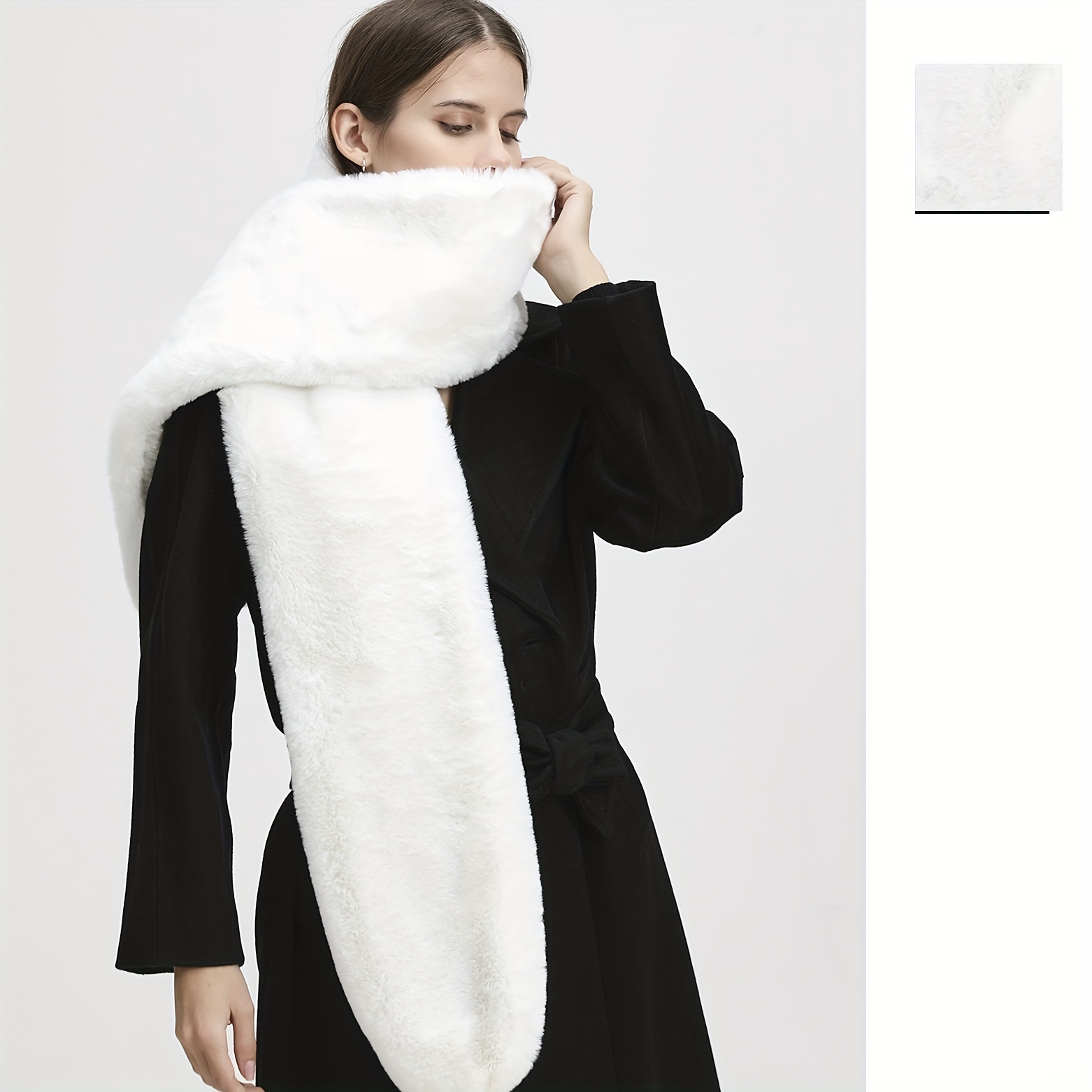 Long Strip Soft Warm Plush Scarf Simple Monochrome Basic Imitation Rabbit  Fur Fluffy Neck Scarf Autumn Winter Coldproof Versatile Scarf - Temu