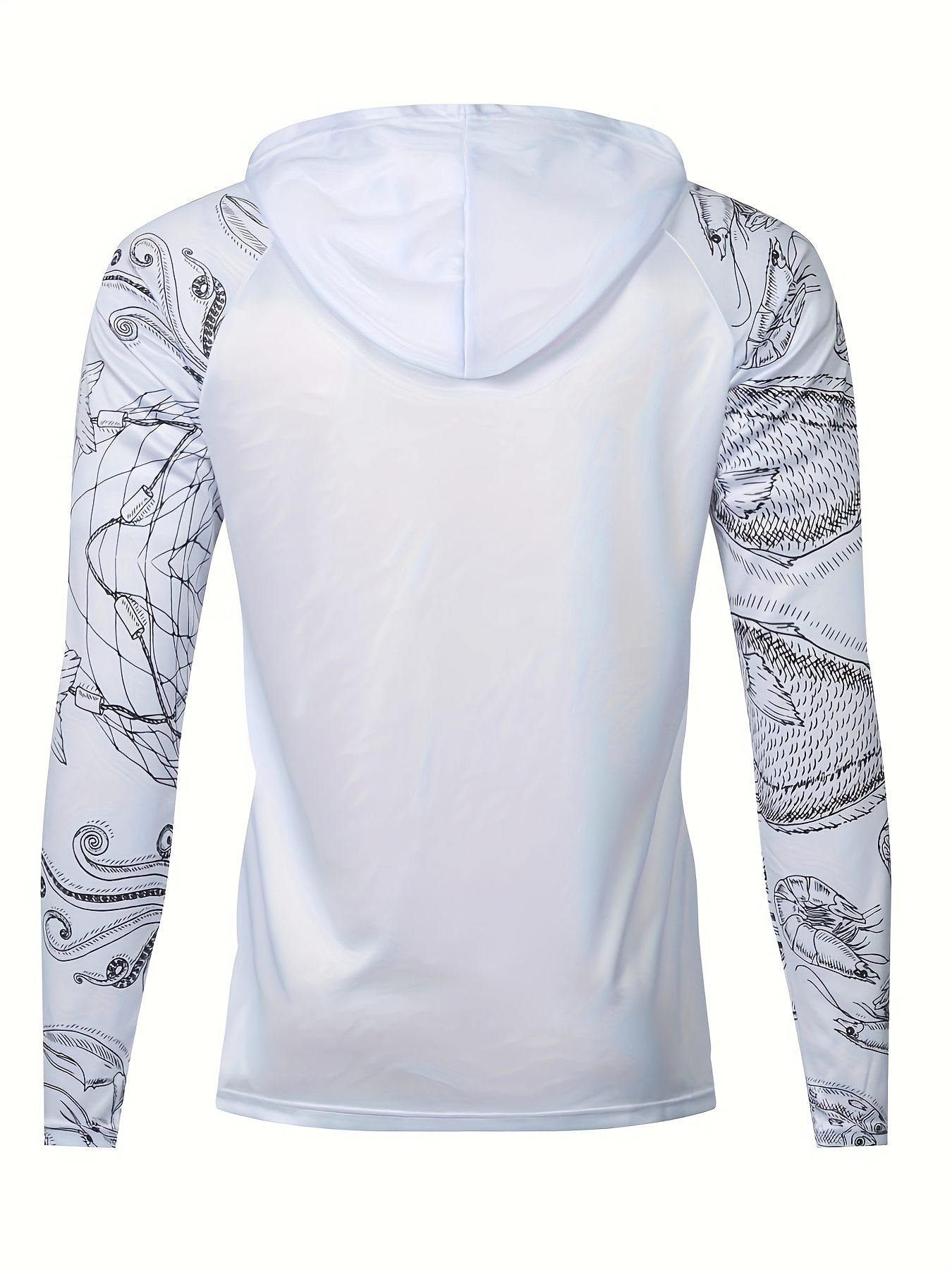Men's Raglan Sleeve With Fish Pattern Hoodie, Anti-uv Sunscreen Sun Protection Fishing Shirt Breathable Quick Dry Hooded Fishing Jersey For