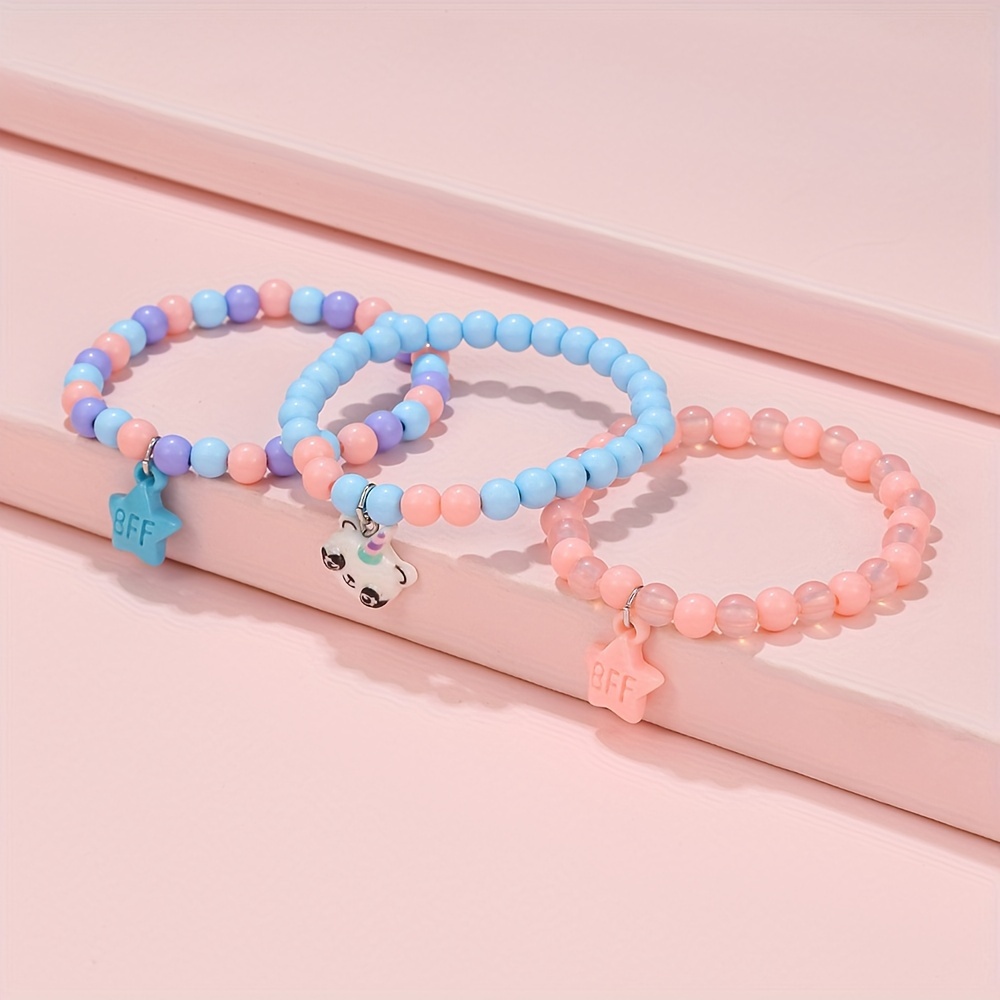 3pcs/set Cute Cartoon Unicorn Heart Rabbit Pendant Best Charms Bracelet, Adjustable Chain Bracelets for Girls Kids Jewelry, Jewels,Temu