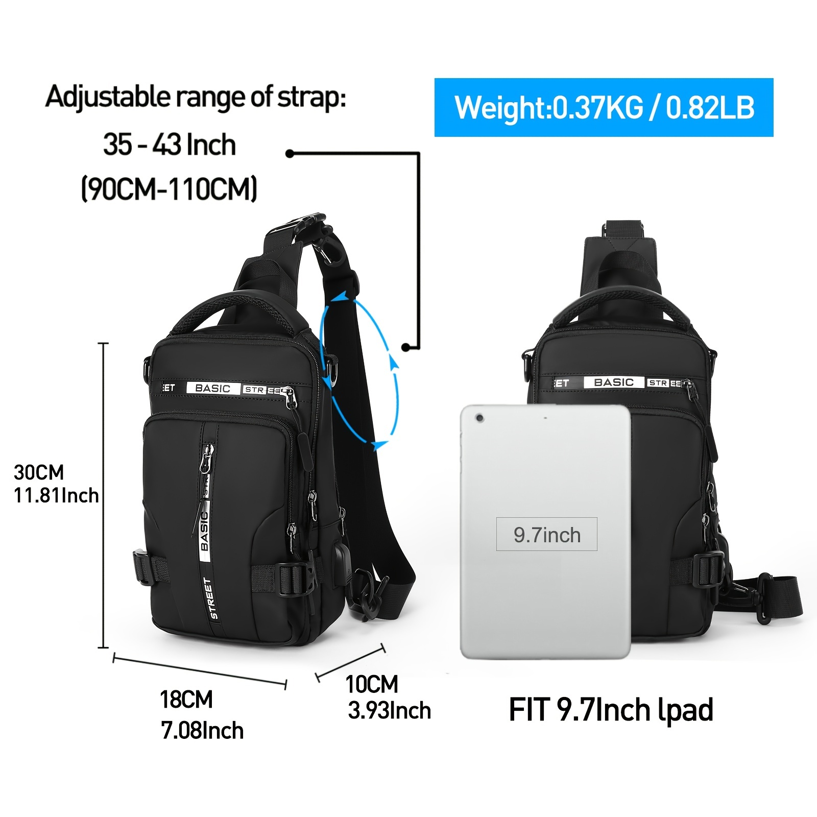 Sling Backpack with USB Charging Port, Chest Bag Crossbody Daypack Shoulder  Bag for Women & Men, Hiking, Cycling, Travel