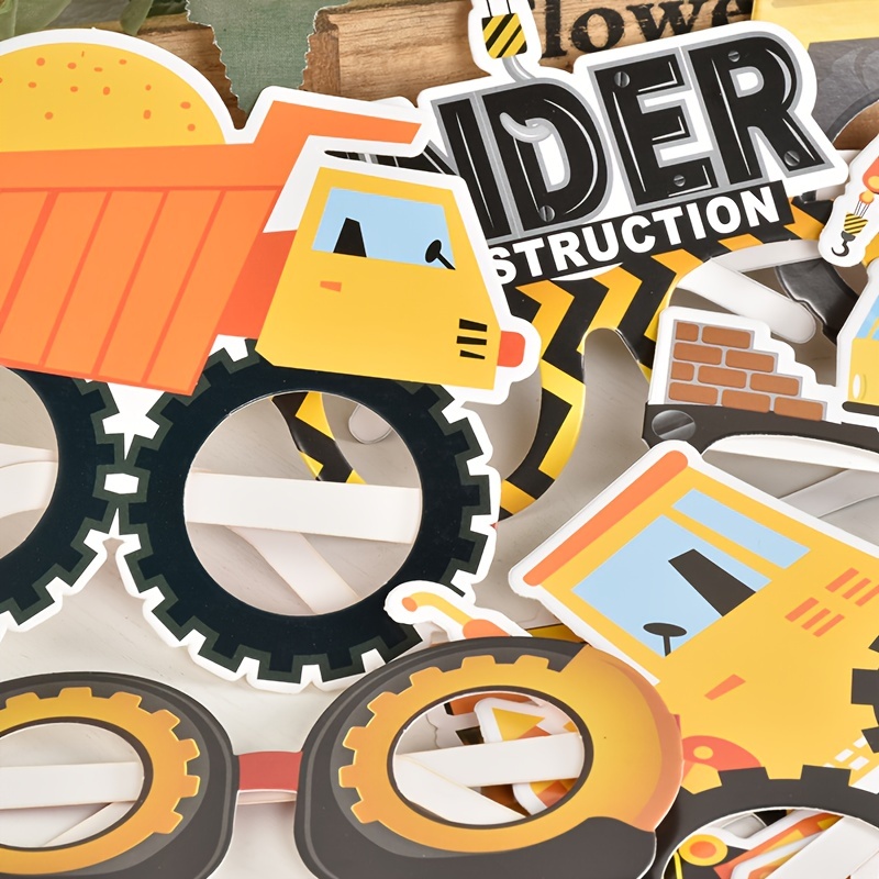 

12pcs Construction Vehicle Pattern Party Glasses Engineer-themed Birthday Party Photo Props