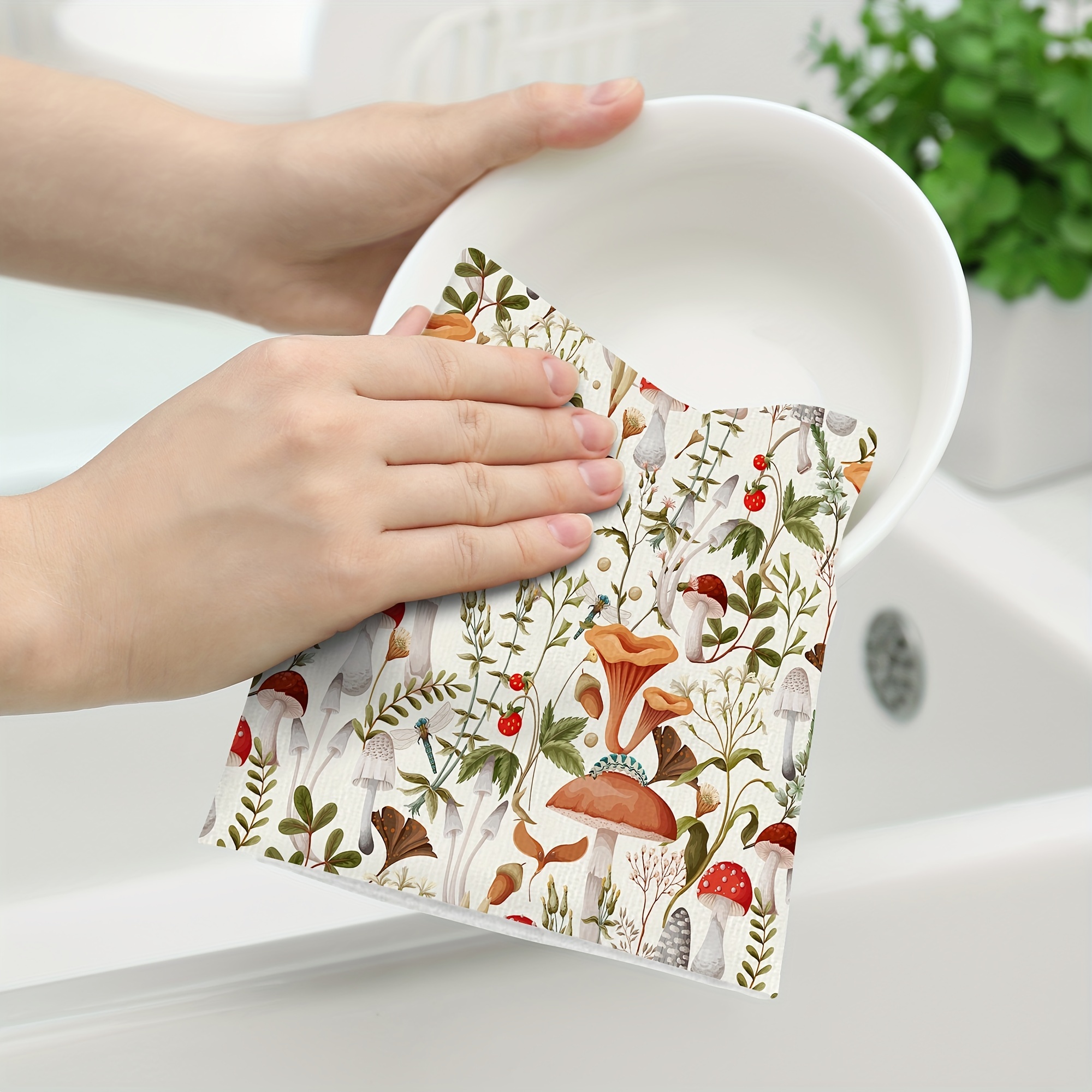 Preboun Set of 4 Mushroom Dish Towels for Kitchen Decorative 16 x 24 Inch  Mushroom Kitchen Towels Hand Bath Towels Dish Cloth for Cooking Tea  Bathroom