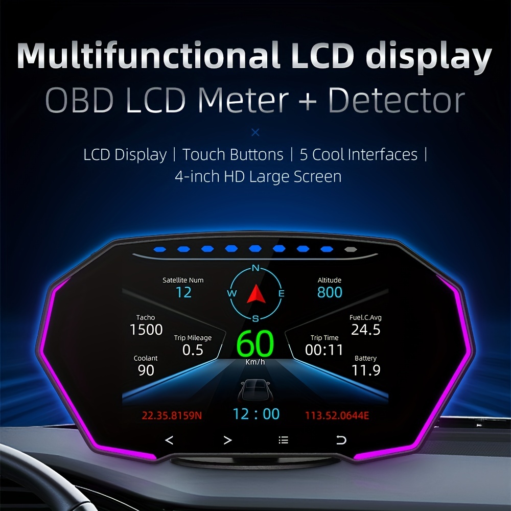 Écran universel de pare-brise pour voiture et camion, GPS, OBD, HUD-LED,  projecteur, alarme de vitesse, compteur de vitesse, système d'avertissement  de vitesse