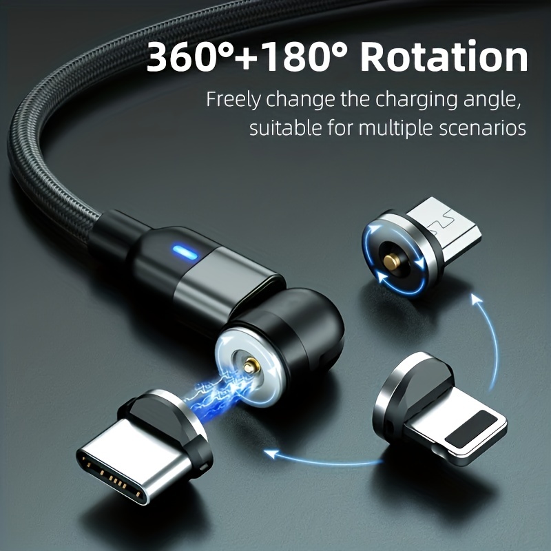 Statik Câble de charge magnétique à 360° - Chargeur de téléphone rotatif à  360° avec 3 connecteurs magnétiques amovibles compatibles avec la plupart  des appareils - Câble en nylon tressé - Chargeur