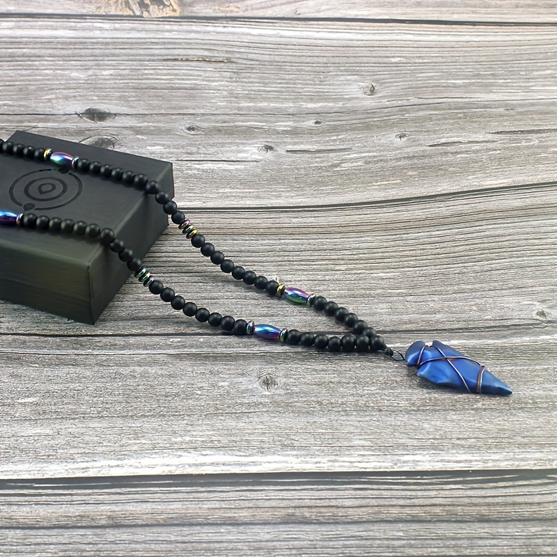 Matte Agate Round Beads Gallstone Arrow Pendant Necklace for Men