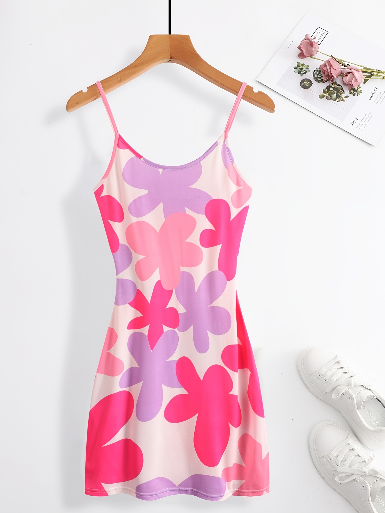 Floral Print Bodycon Cami Dress, Backless Spaghetti Dress, Women's Clothing