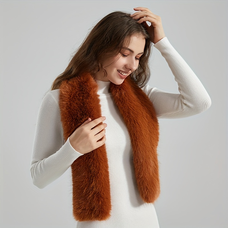 Long Strip Soft Warm Plush Scarf Simple Monochrome Basic Imitation Rabbit  Fur Fluffy Neck Scarf Autumn Winter Coldproof Versatile Scarf - Temu