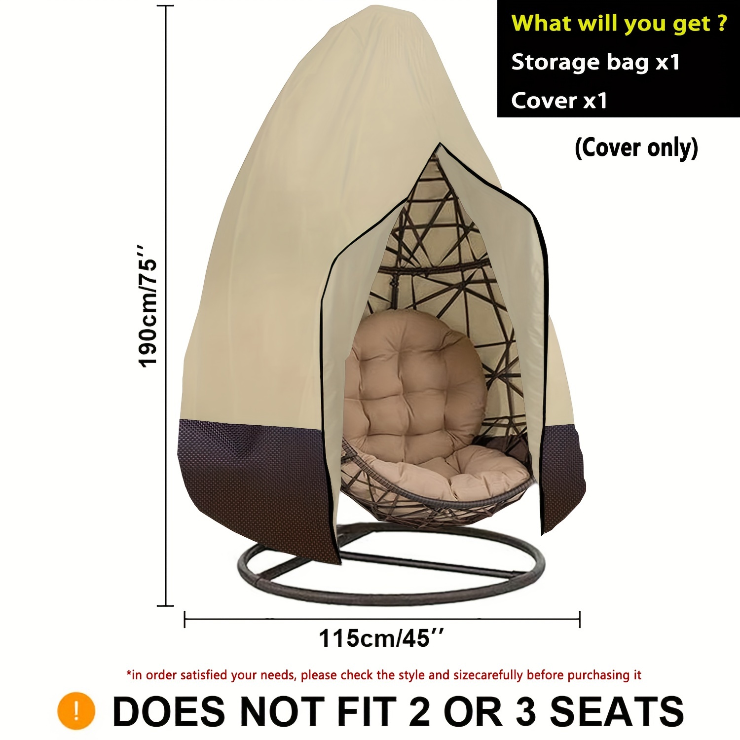 TEMU 1pc 420d Oxford Cloth Outdoor Eggshell Swing Chair Cover - With Adjustable Drawstring & Zipper Closure,fits Most Hanging Chairs,patio Garden