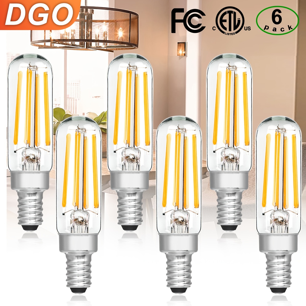 E12 Bulbs | 6pcs 4W 40W Equivalent 2700K Warm White Dimmable Candle Lights