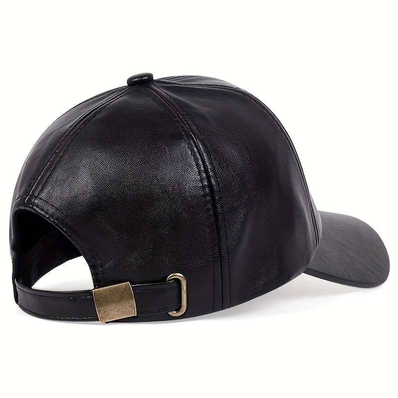 1pc mens british pu leather baseball cap adjustable breathable casual hat spring summer autumn winter hat details 3