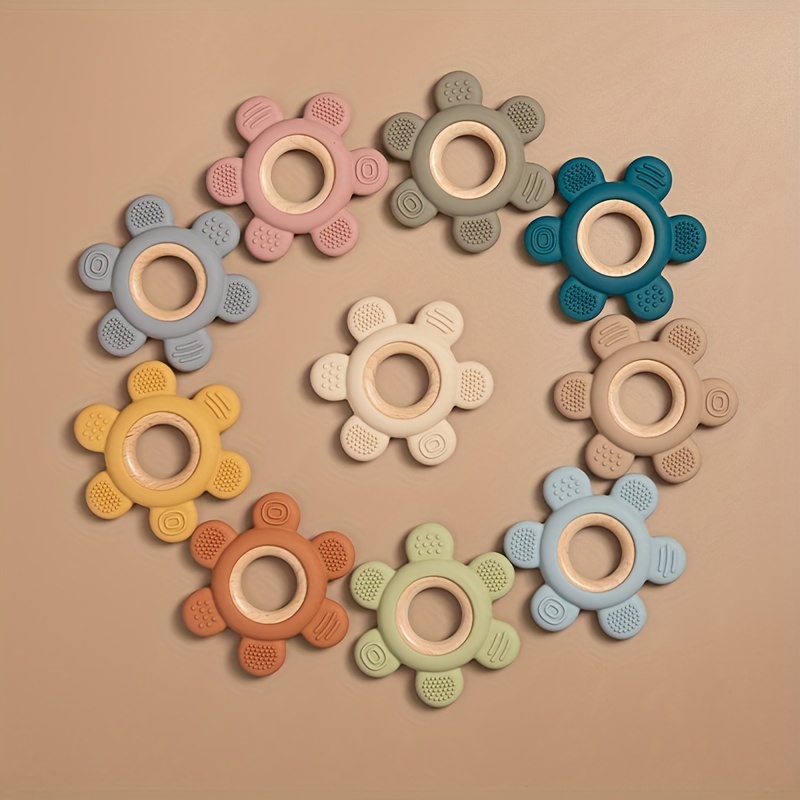 Baby Silicone Wooden Teether Toy, Infant Teething Ring