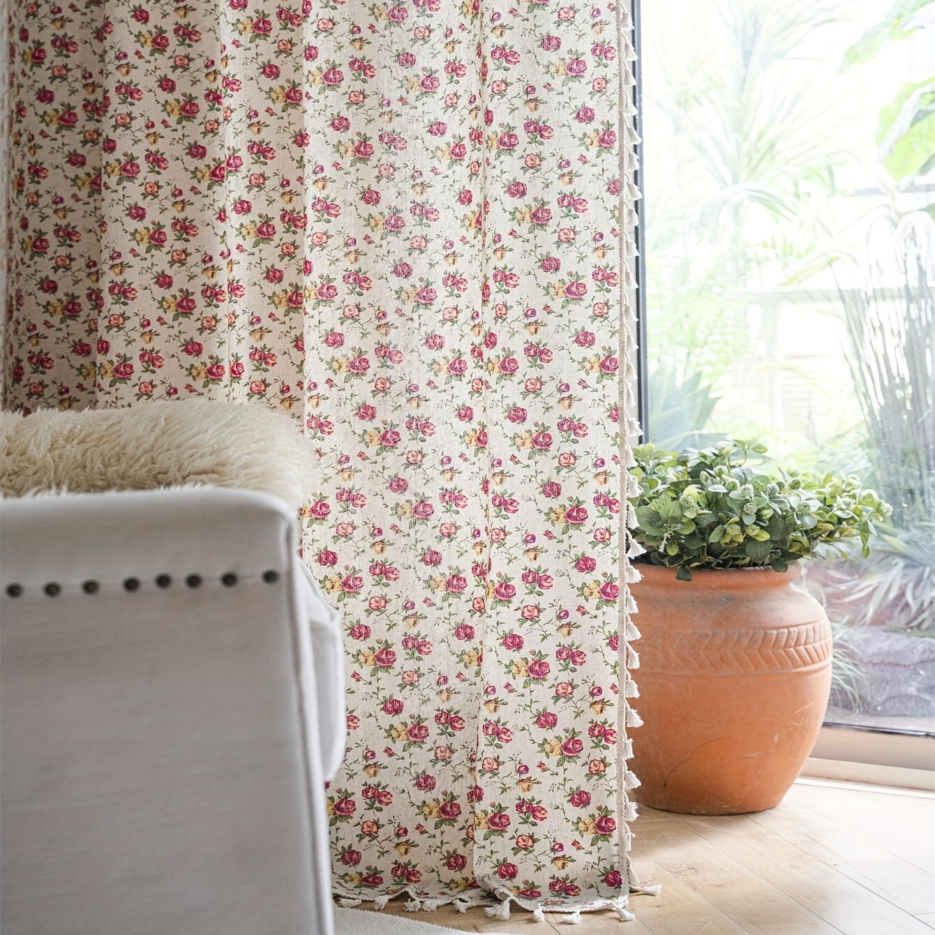 Linen Valances for Living Room, Vintage Floral Valance for Bedroom