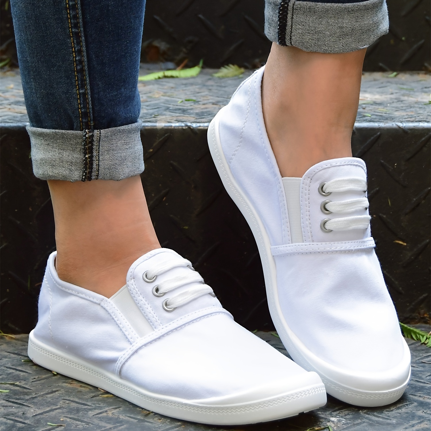 Zapatillas Blancas Sin Cordones Mujer Zapatos Lona Ligeros - Temu