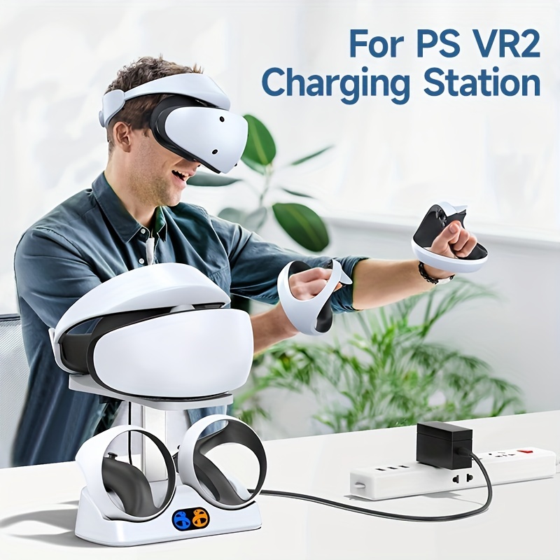 PS VR2 センスコントローラー用急速充電スタンド、ヘッドセットディスプレイマウント&LEDライト&2  USB-C磁気コネクター/ケーブル付きプレイステーションVR2用デュアル充電器ドックステーション、PSVR2用コントローラーアクセサリー(ホワイト)