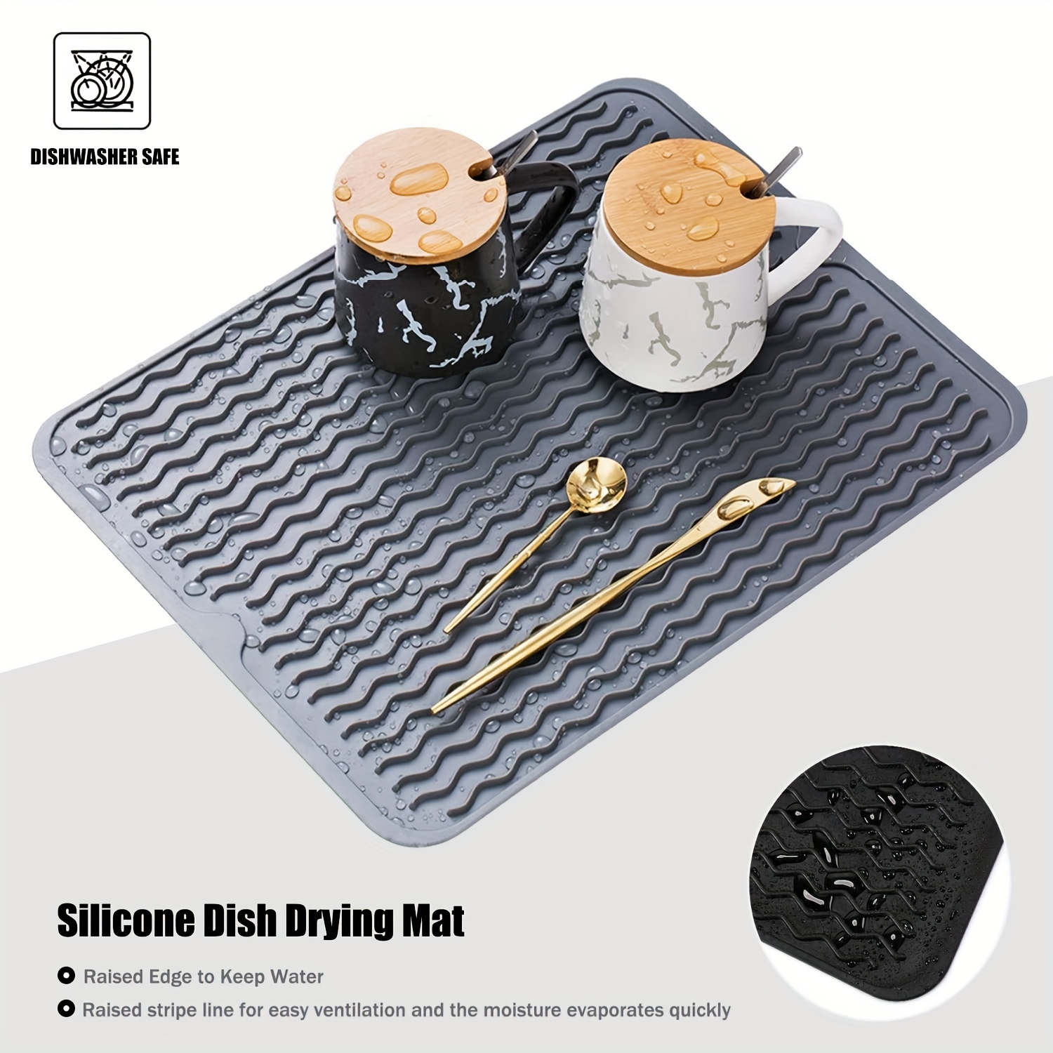 1pc Kitchen Countertop Silicone Striped Dish Drying Mat, Heat