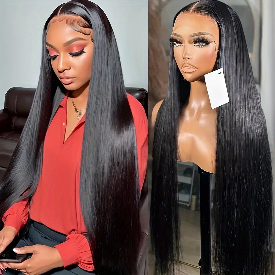 180 Straight Lace Front Wig Human Hair T Part Wigs 13x6x1 Inch Lace Wig With Pre Plucked Hair Line For Women Straight Lace Frontal Wig Natural Black