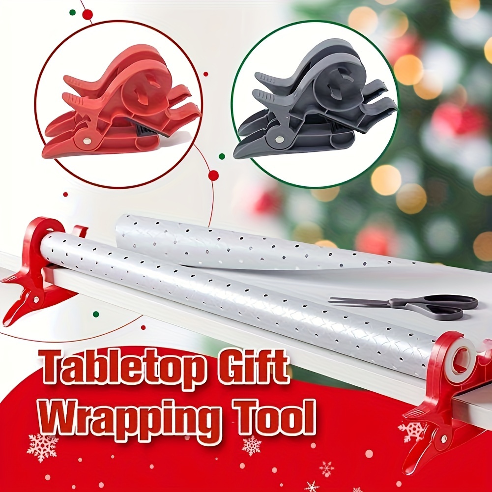 Wrap Buddies Wrapping Paper Clamps - 2 Gift Wrapping Paper Holder Clamps  with Integrated Tape Dispensers, Simple Gift Wrap Table Clamps, Wrapping