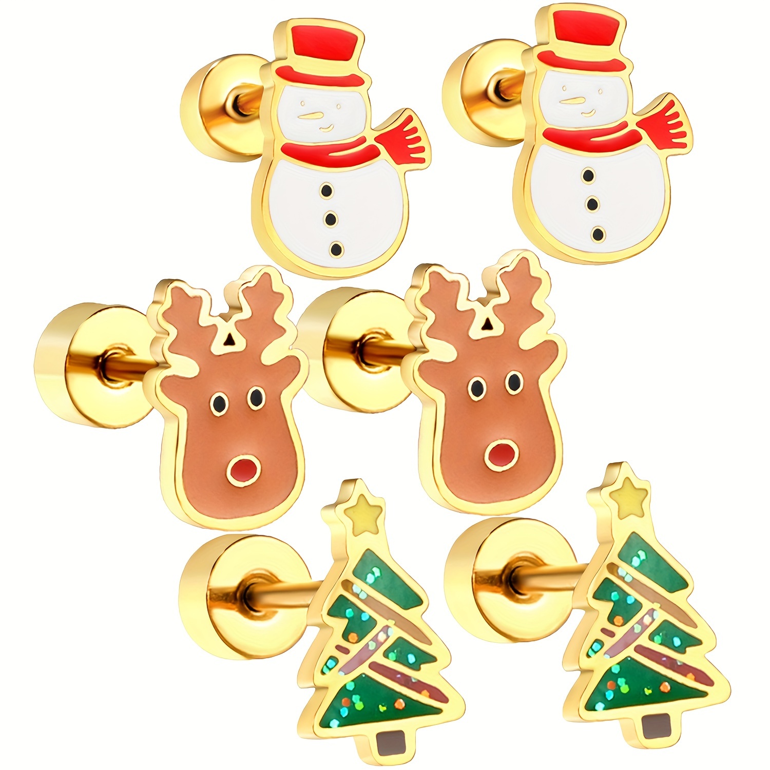 tiny-christmas-snowman-berry-tree-design-stud-earrings-flat-temu-portugal