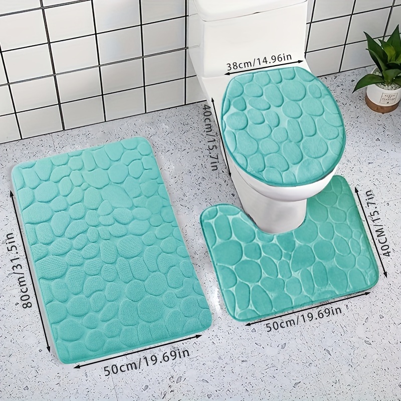 Bathroom Rugs 4 Piece With Toilet Lid Cover Non-Slip Machine Washable Mats  Set