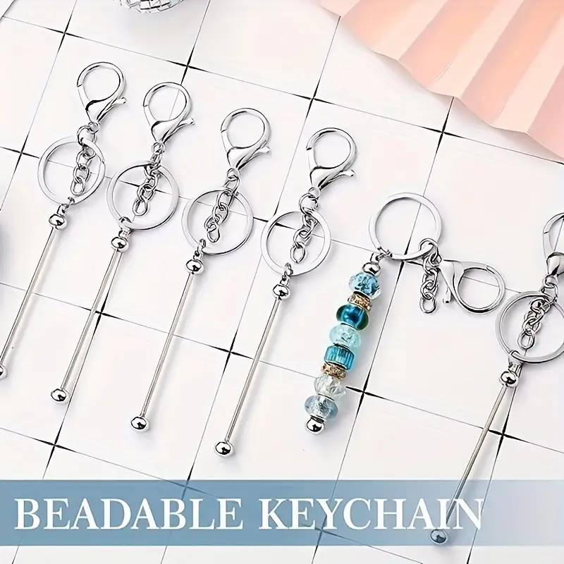 Alloy Blank Beaded Keychain Metal Beaded Keychain For Diy - Temu