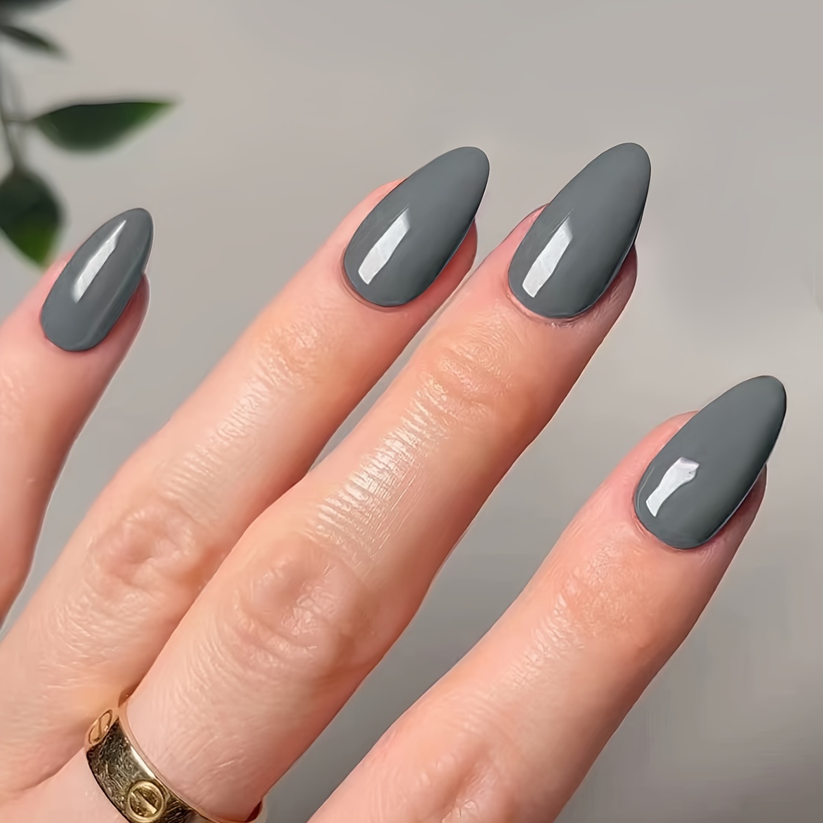 short almond shape press on nails solid color fake nail glossy full cover nails for women details 0