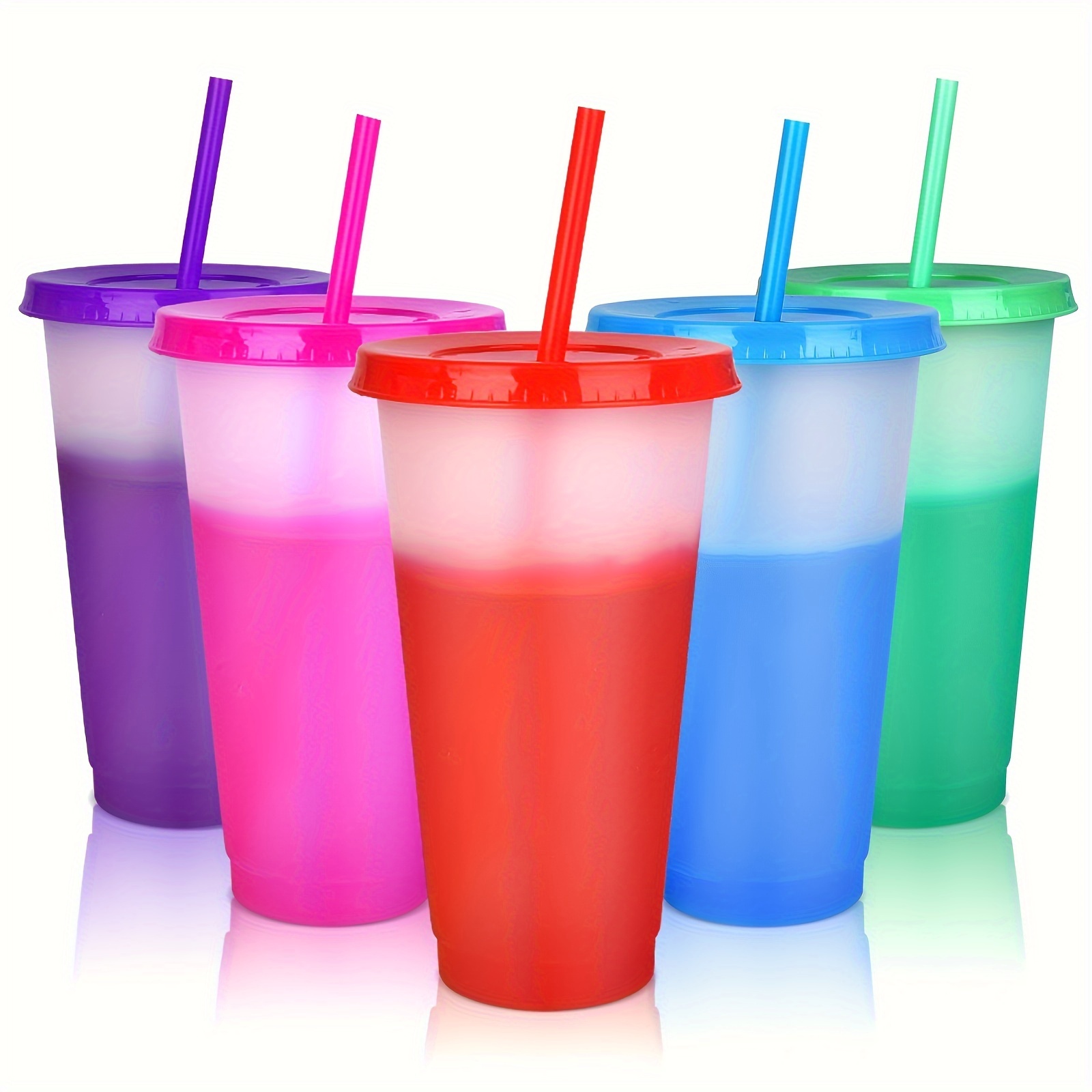Color Changing Cups with Lids & Straws - 7 Pack 16 oz Reusable