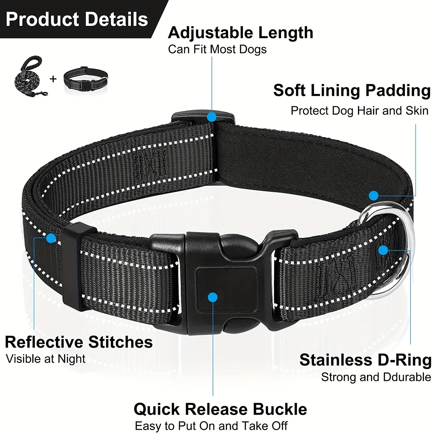 Adjustable Dog Collar & Leash Set for Small-Medium Dogs