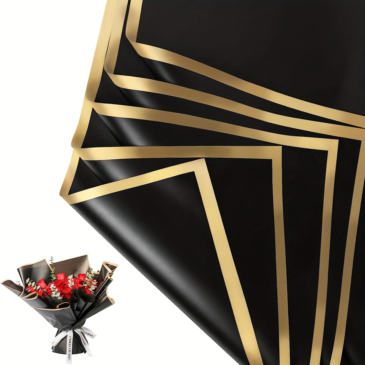 Black Waterproof Floral Wrapping Paper Sheets With Golden Edge Fresh  Flowers Bouquet Gift Packaging Korean Florist Supplies, Wrapping Paper,  Tissue Paper, Flower Bouquet Supplies, Gift Wrapping Paper, Flower Wrapping  Paper, Gift Packaging
