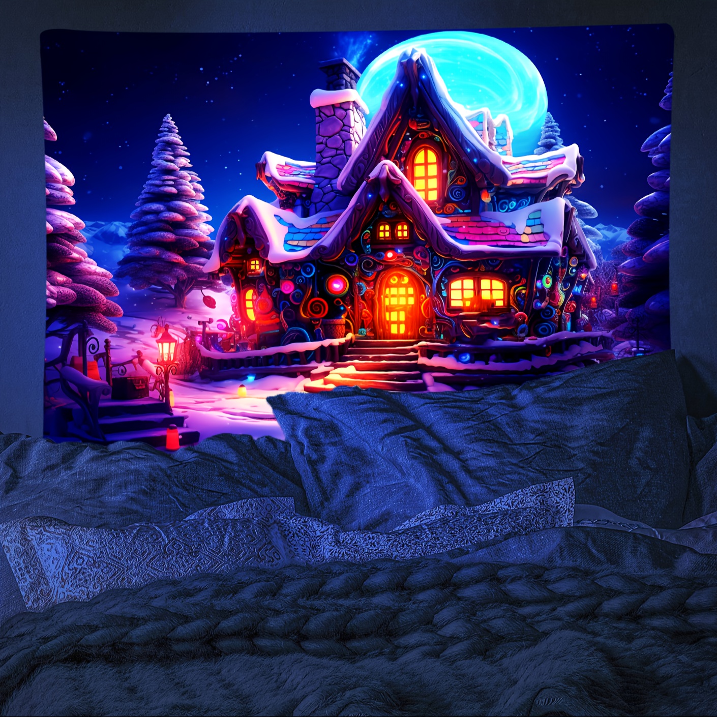 Castle Forest Moon Fluorescent Tapestry Polyster Uv - Temu