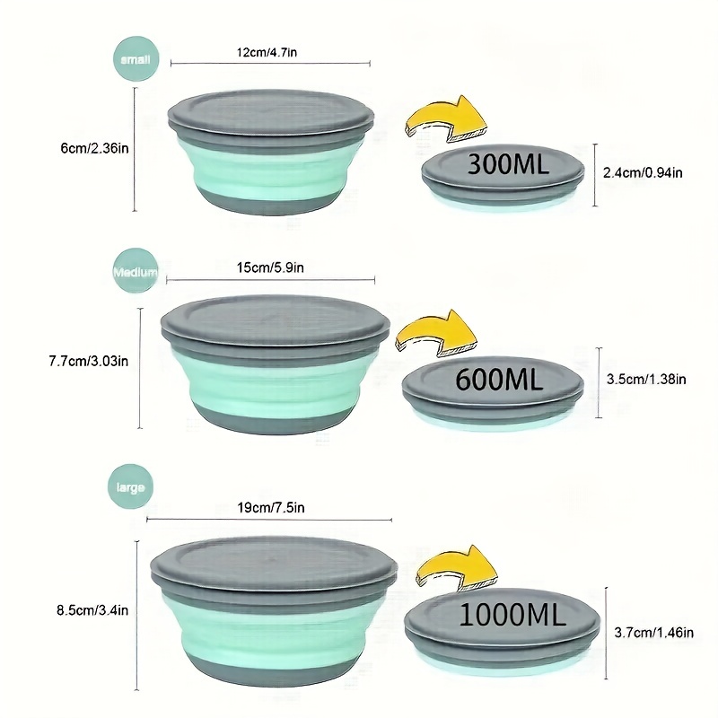 3pcs Foldable Bowl Set Portable Lunch Box for School Canteen Back to School
