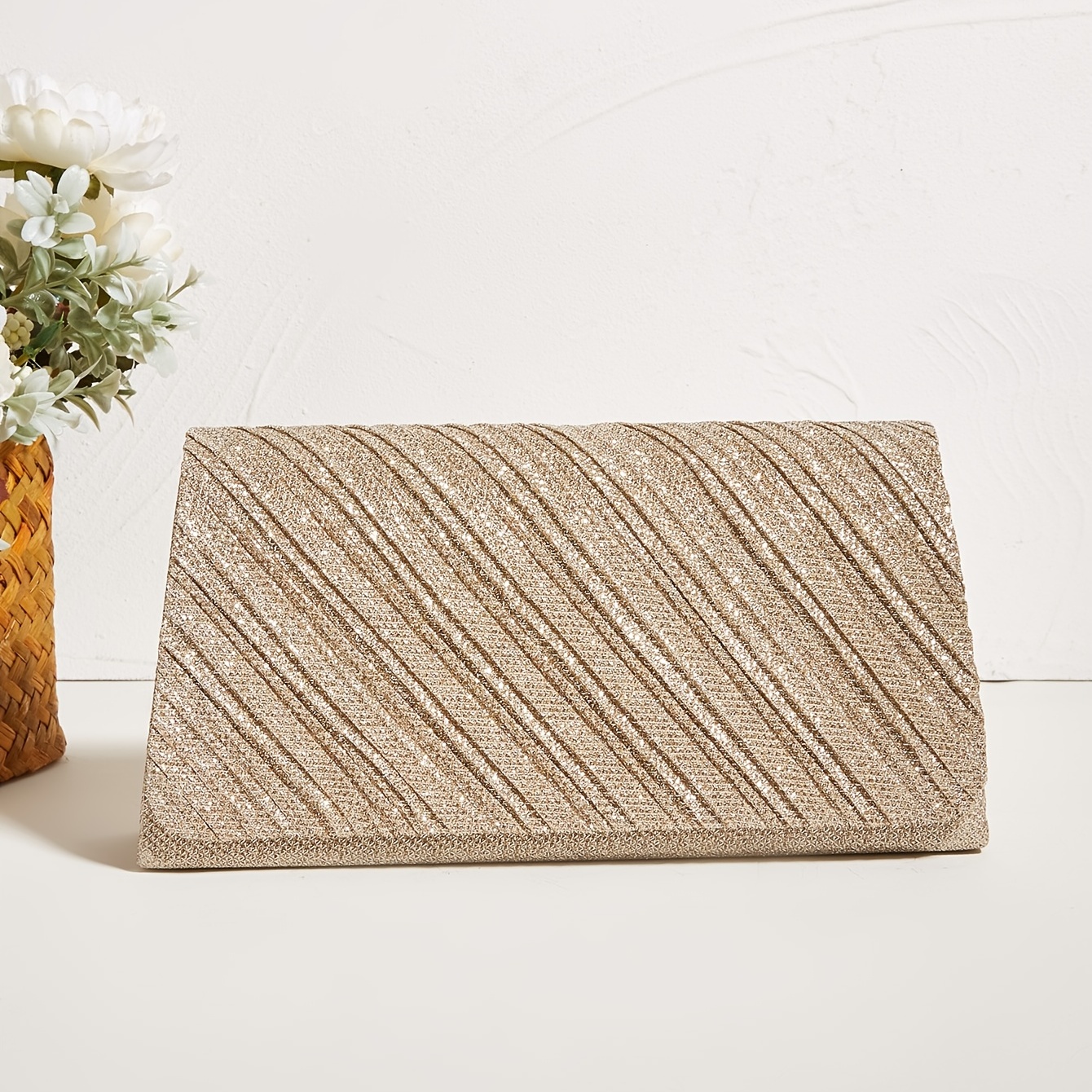 Glitter Evening Bag Pleated Flap Crossbody Clutch Chain