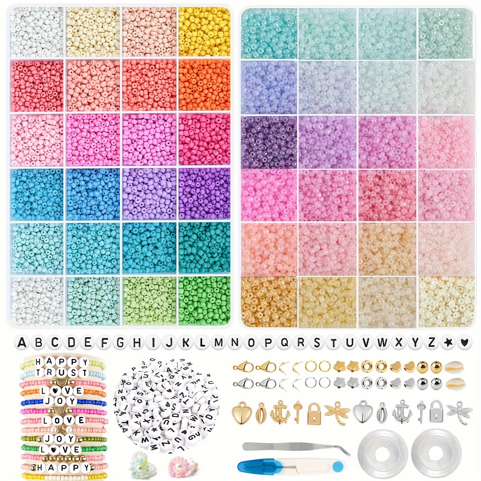 

3mm Glass Beads Set For Diy Bracelet Making Kit, With 280 Letters Beads, Small Beads And Beading Tool For Bracelets Chains Rings Mobile Phone Necklace Jewelry Making Kit