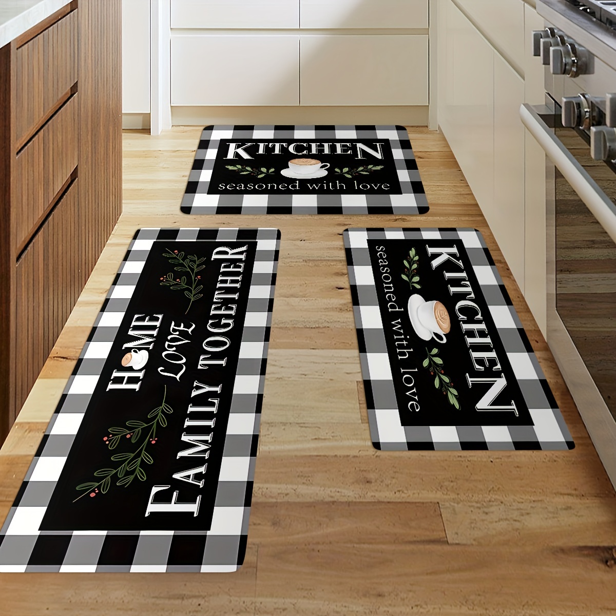 Home Decor Anti-slip Carpet Mat Black White Checkered Pattern