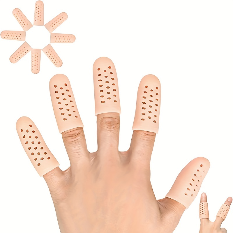 

10pcs Breathable Finger Cots, Silicone Finger Caps, Gel Finger Cots For Finger Cracking, Eczema, Blisters, Corns, Broken Toe