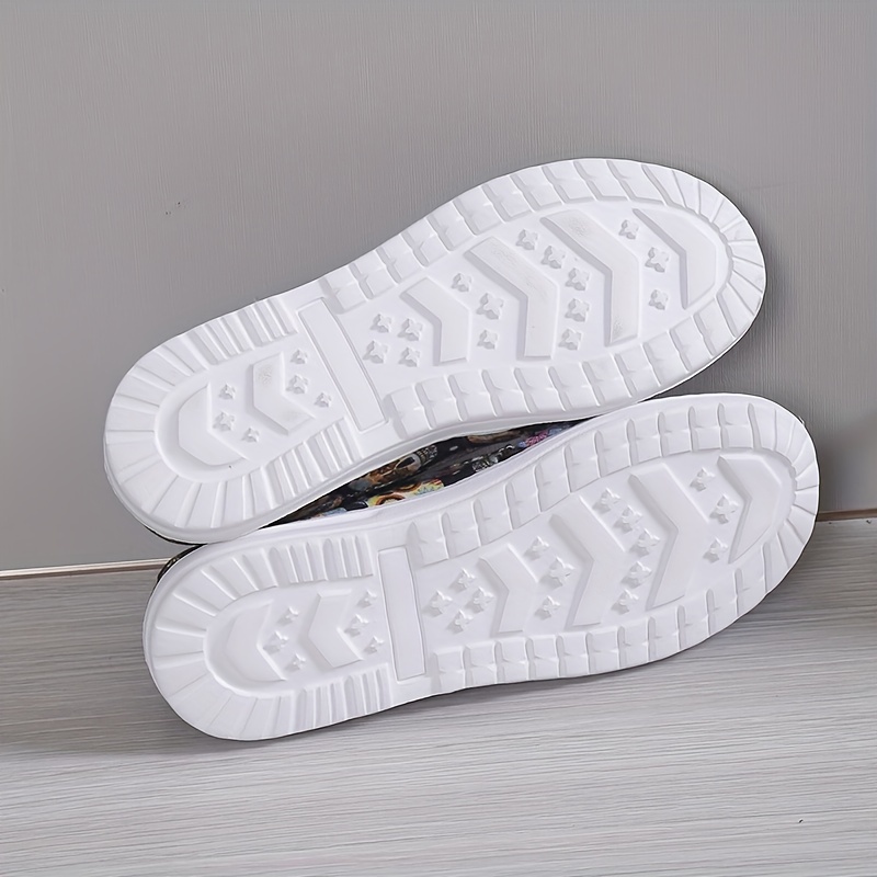 Colorful Skull Pattern Canvas Slip On Loafers Halloween Shoes