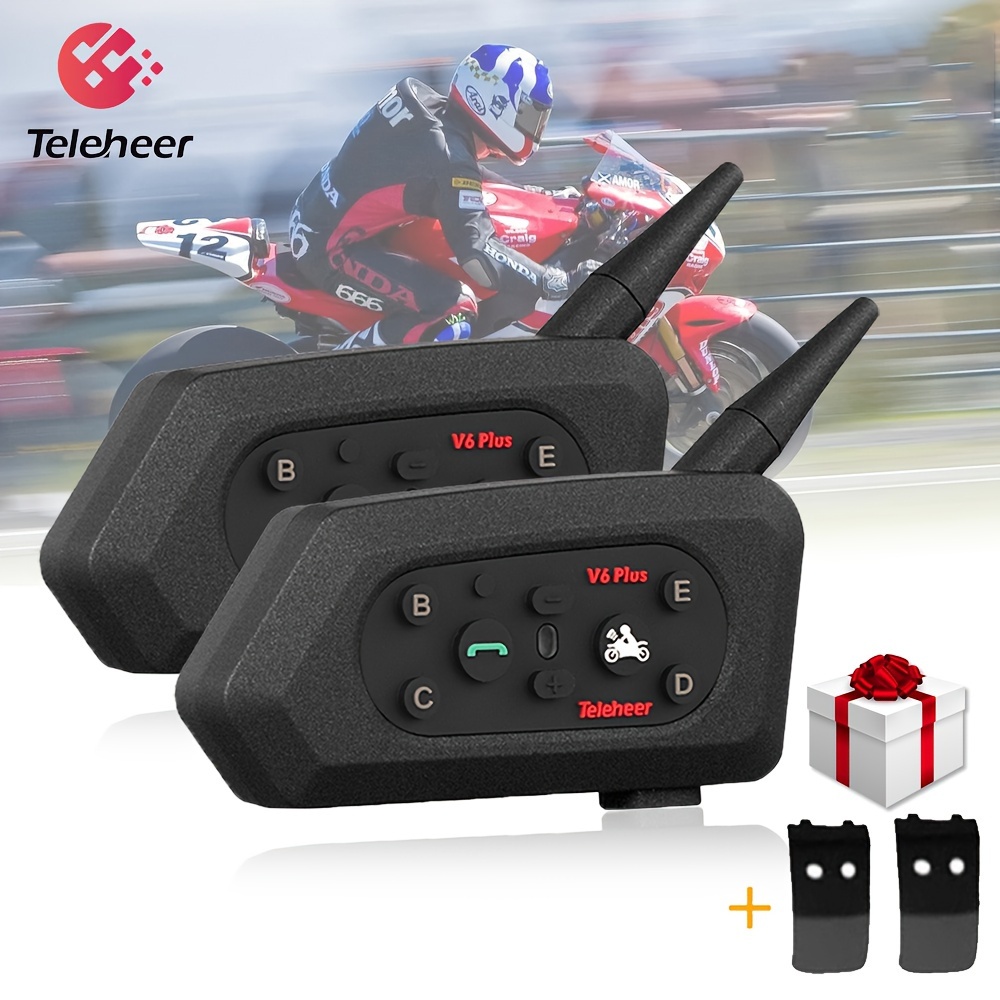 Teleheer-intercomunicador V6 Plus para casco de motocicleta, comunicador  impermeable con auriculares Bluetooth, interfono de 1500M, 2 conductores -  AliExpress