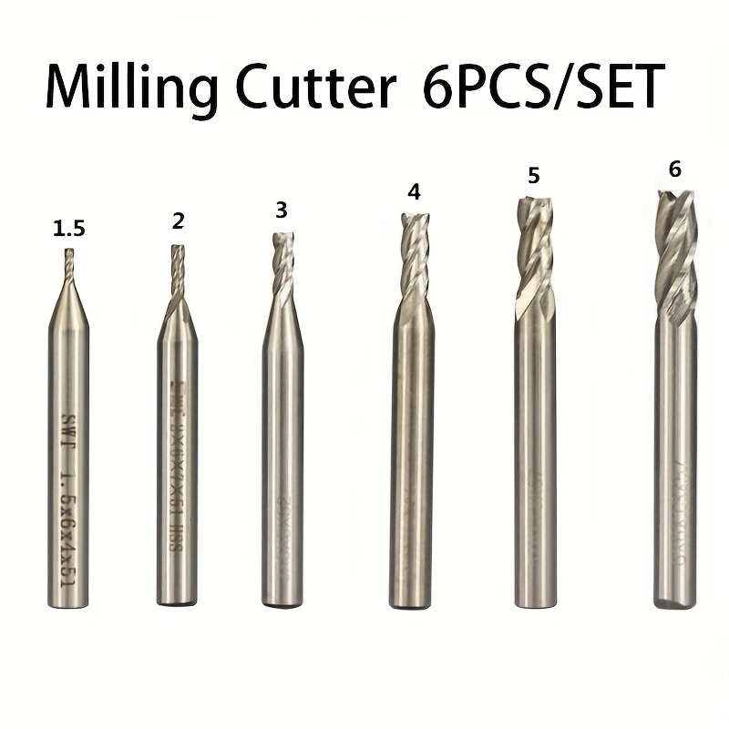 

6pcs Hss Milling Cutter Set - 4 Flute End Mill For Cnc Machine Milling Tools - 1.5mm-6mm Router Bit For Aluminum, Wood & Steel