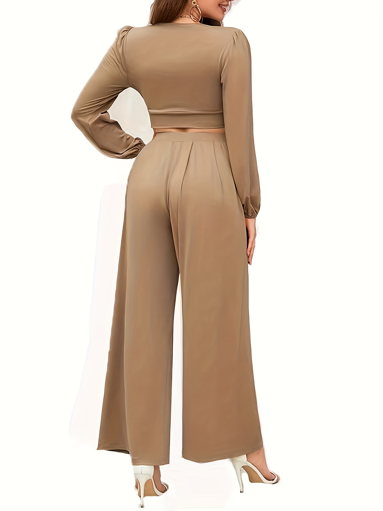 Women's Clothing :: V-NECK TOP HIGH-WAISTED WIDE-LEG PANT SUIT