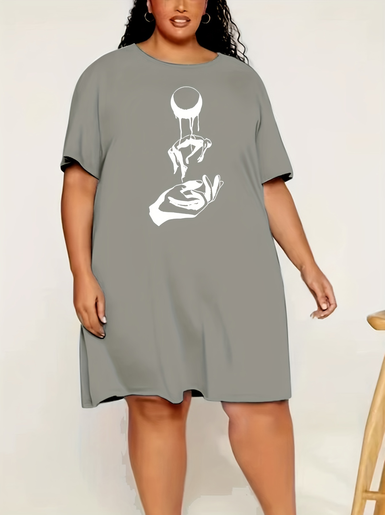 Graphic Print Short Sleeve Sleep Dress