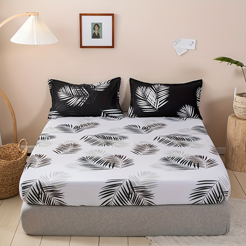 Plant Printed Fitted Sheet Set Soft And Breathable Bedding - Temu