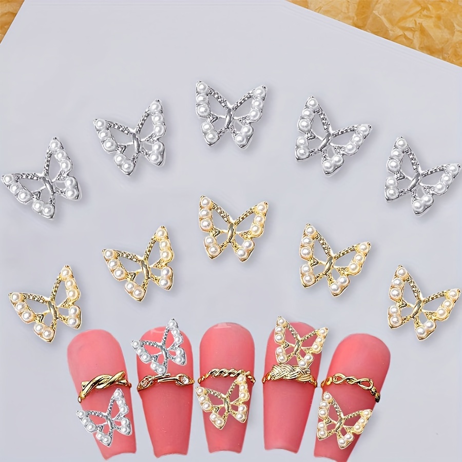Crystal Butterfly Nail Charms 20pcs 3D Alloy Butterfly Charms for