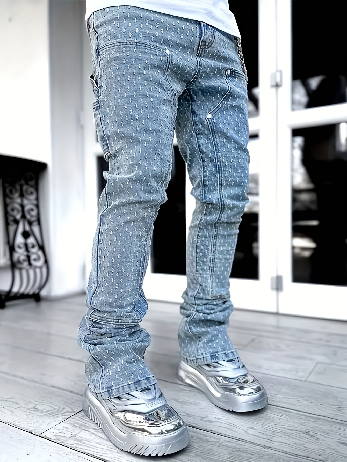 Y2k Style Bone Print Y2k Jeans Men's Casual Street Style - Temu Canada