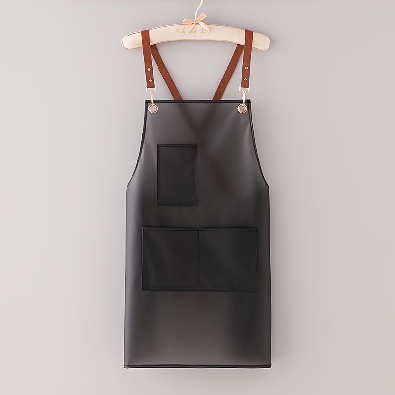 Tpu Transparent Apron With Brown Straps, Adjustable Kitchen Apron With Pockets For Cooking Tools And Supplies, Culinary Attire|functional Apron| Apron, Lightweight Apron
