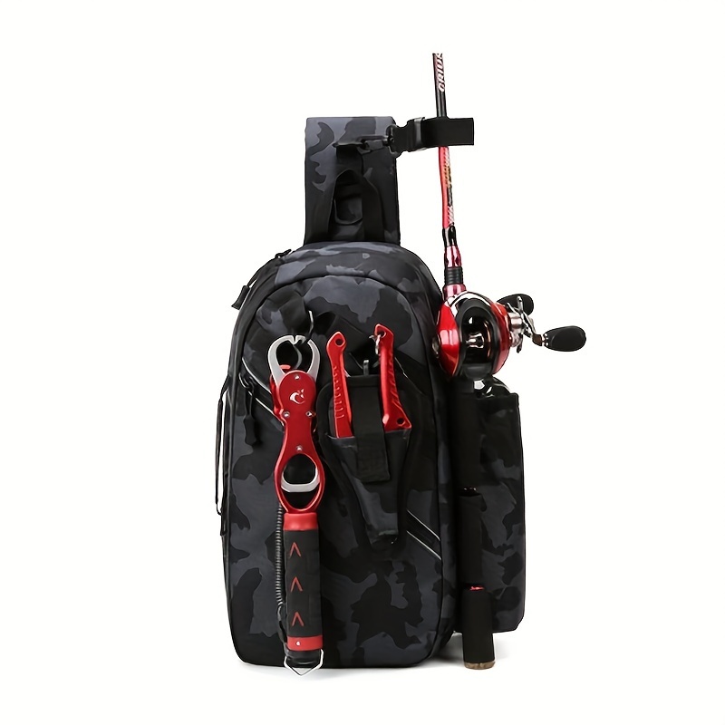 BLISSWILL Fishing Backpack Waterproof -with Rod Holder black/red