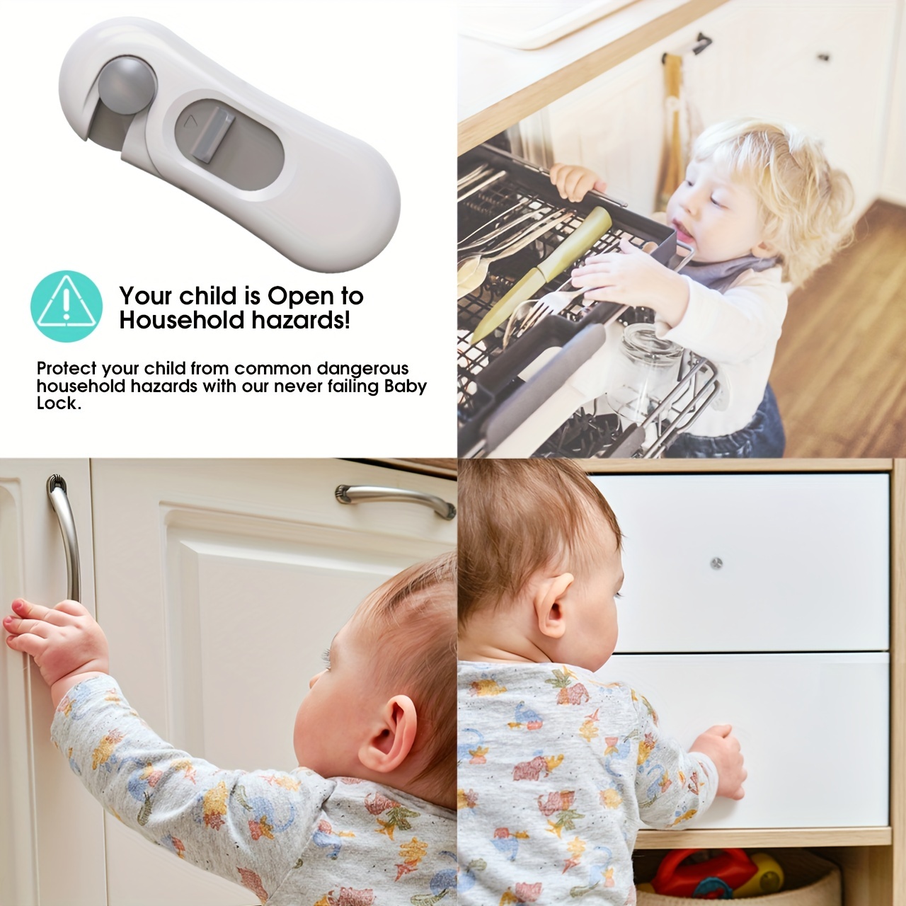 Cabinet Door Locks for Baby Proof and Child Safety, 4 Pack Cabinet Locks  with Adhesive for Drawer Cupboards Fridge Closet and Pantry, Childproof  Door