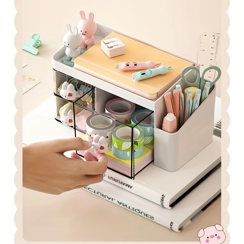 1pc Cute Desktop Storage Box, Desk Storage Rack Stationery, Drawer Style  Organizing Storage Box