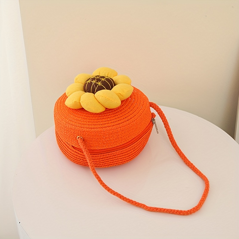 Acheter Nouveau été plage vent mignon tournesol bandoulière tissé sac à la  main Crochet rond sac de paille femme sac de plage